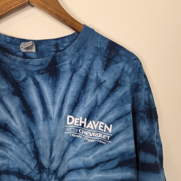 VINTAGE Blue Tie Dye Cotton Chevrolet Car Tee Shirt 2XL - Picture 3 of 7